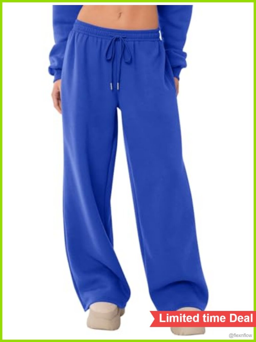Womens Wide Leg Fleece Lined Sweatpants Drawstring Pockets Casual